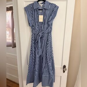 Entro Blue & White Striped Midi Dress Size Large NWT